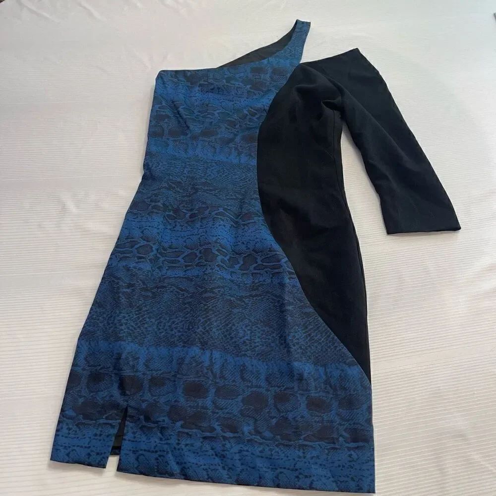NWT Black Halo Revolve Blue Black Snake Print Dress Size Small New